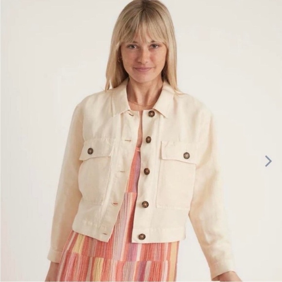 Marine Layer Holland Crop Jacket Natural Pockets Linen Lyocell Sz XL NEW - Picture 15 of 15